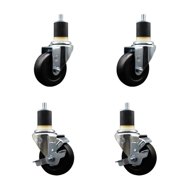 Service Caster 3.5'' SS Hard Rubber Wheel Swivel 1-7/8'' Expand Stem Caster Set 2 Brakes, 4PK SCC-SSEX20S3514-HRS-2-TLB-2-178 - main